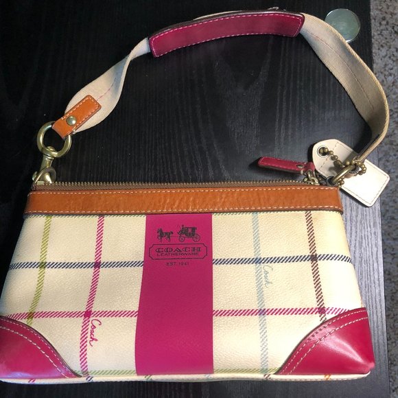 Coach Purse, pink and white striped, small - Picture 1 of 4